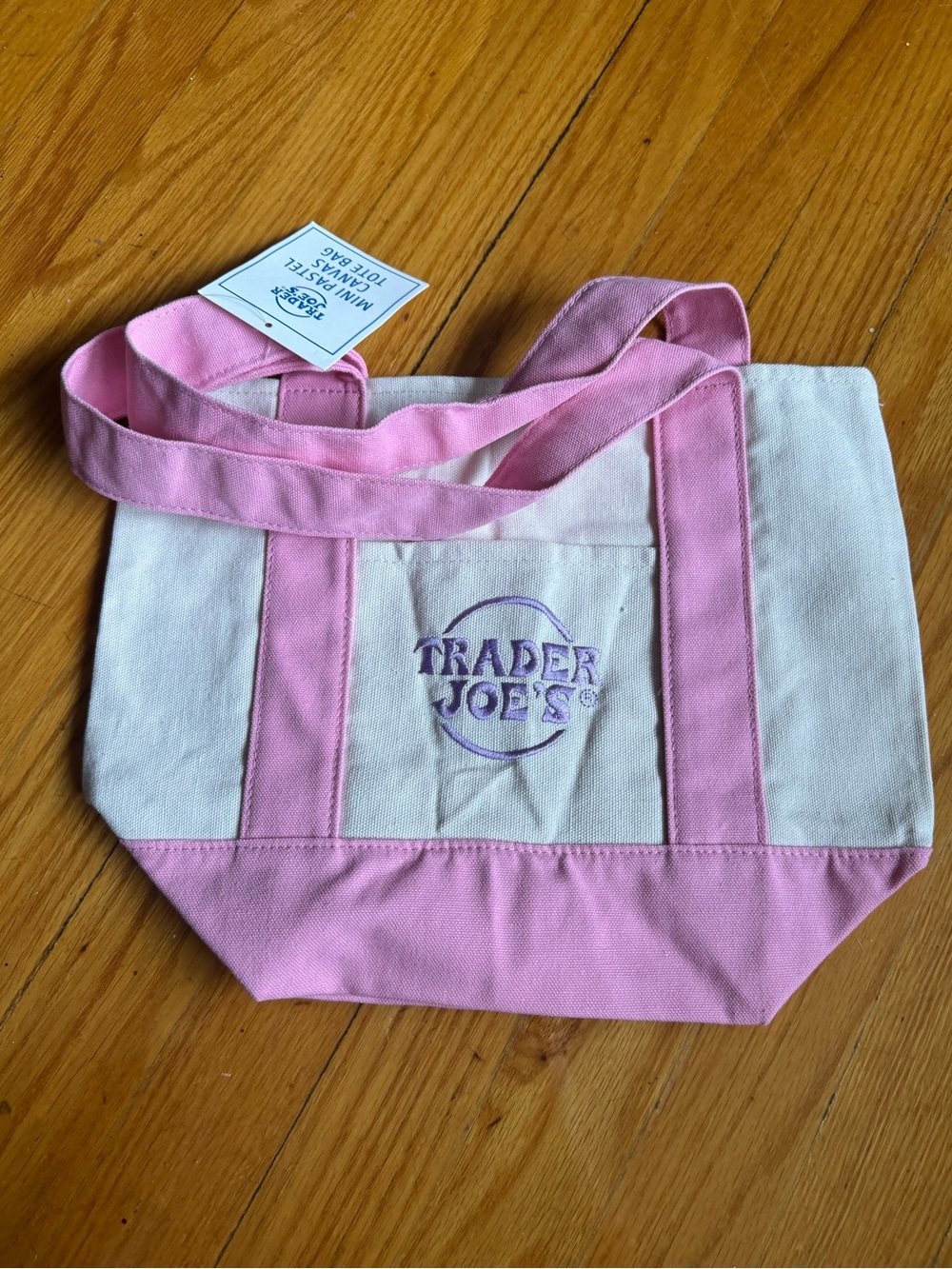NWT Trader Joes Pastel Pink Spring Mini Canvas Tote Bag - Picture 2 of 2